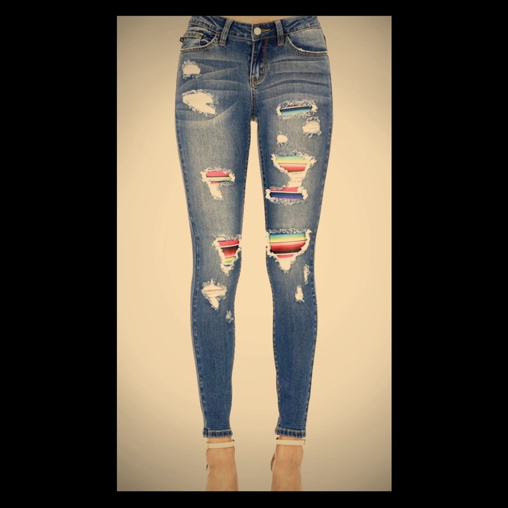 Judy Blue Serape Patch Skinny Jeans